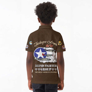 African American Aviators WWII Kid Polo Shirt Tuskegee Red Tails Airmen Brown Leather Pattern - African Pride