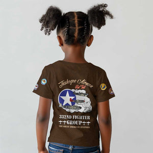 African American Aviators WWII Kid T shirt Tuskegee Red Tails Airmen Brown Leather Pattern - African Pride