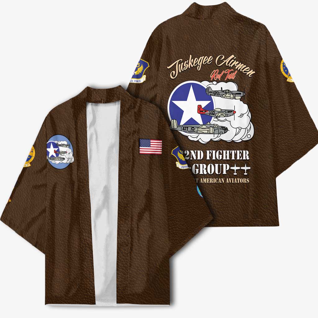 Tuskegee Airmen WWII Heroes Kimono The Great American Aviators Brown Leather Pattern