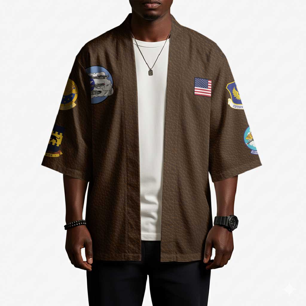 Tuskegee Airmen WWII Heroes Kimono The Great American Aviators Brown Leather Pattern