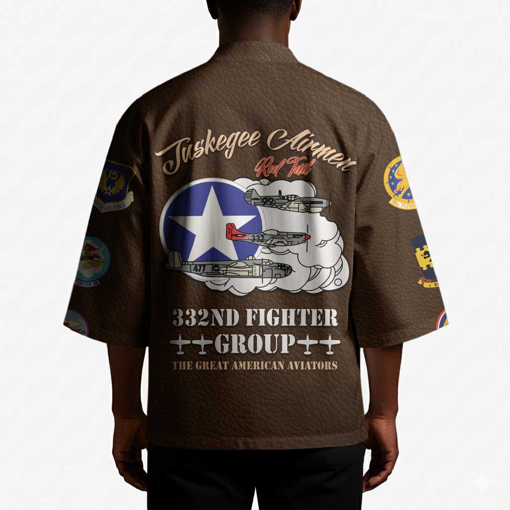 Tuskegee Airmen WWII Heroes Kimono The Great American Aviators Brown Leather Pattern