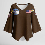 Tuskegee Airmen WWII Heroes Kimono Sleeve Blouse The Great American Aviators Brown Leather Pattern
