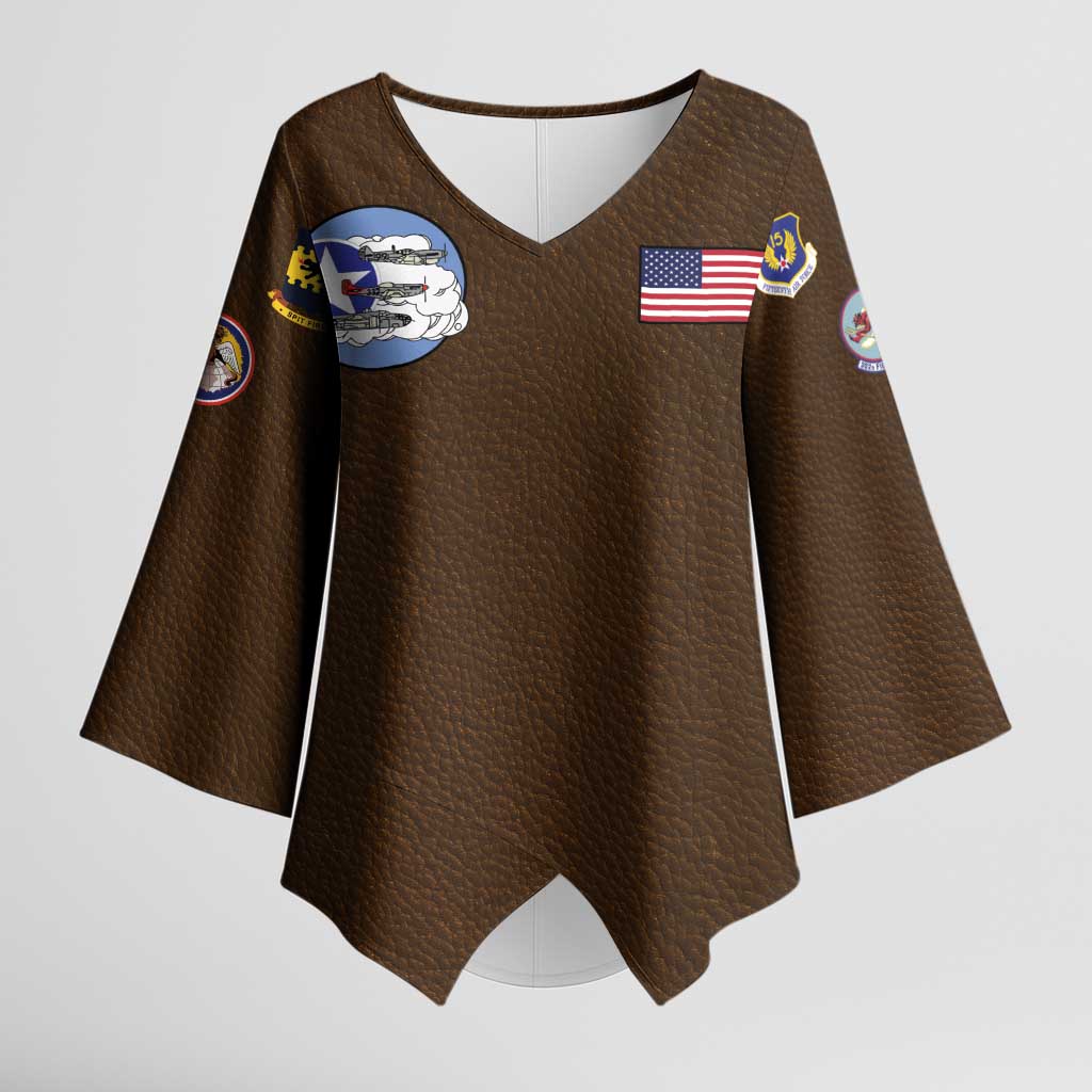 Tuskegee Airmen WWII Heroes Kimono Sleeve Blouse The Great American Aviators Brown Leather Pattern