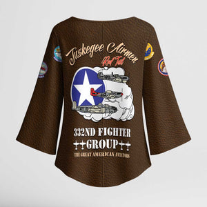 Tuskegee Airmen WWII Heroes Kimono Sleeve Blouse The Great American Aviators Brown Leather Pattern