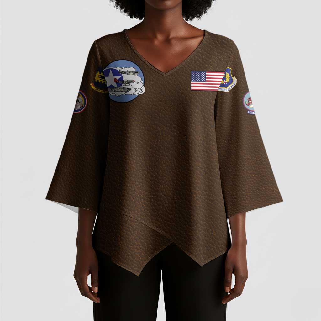 Tuskegee Airmen WWII Heroes Kimono Sleeve Blouse The Great American Aviators Brown Leather Pattern