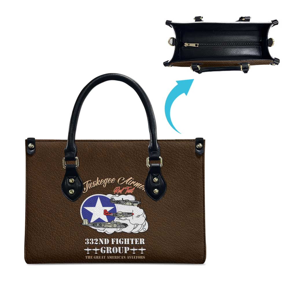 Tuskegee Airmen WWII Heroes Leather Bag The Great American Aviators Brown Leather Pattern