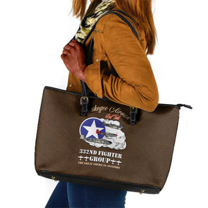 African American Aviators WWII Leather Tote Bag Tuskegee Red Tails Airmen Brown Leather Pattern - African Pride