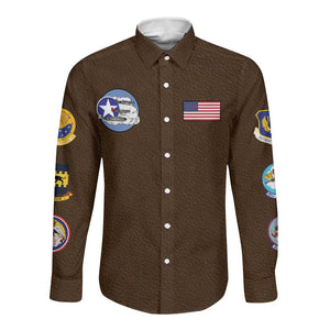African American Aviators WWII Long Sleeve Button Shirt Tuskegee Red Tails Airmen Brown Leather Pattern - African Pride