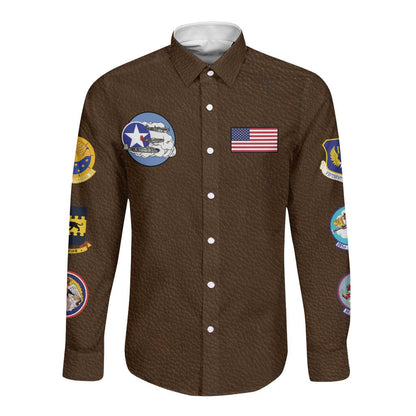 African American Aviators WWII Long Sleeve Button Shirt Tuskegee Red Tails Airmen Brown Leather Pattern - African Pride