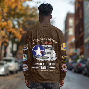 African American Aviators WWII Long Sleeve Shirt Tuskegee Red Tails Airmen Brown Leather Pattern - African Pride