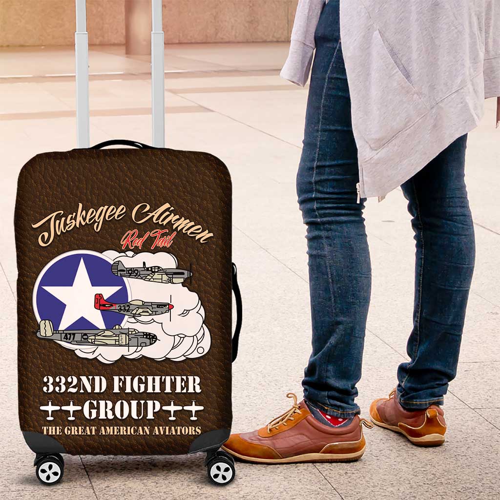 African American Aviators WWII Luggage Cover Tuskegee Red Tails Airmen Brown Leather Pattern - African Pride