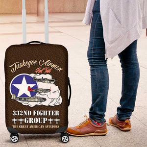 African American Aviators WWII Luggage Cover Tuskegee Red Tails Airmen Brown Leather Pattern - African Pride