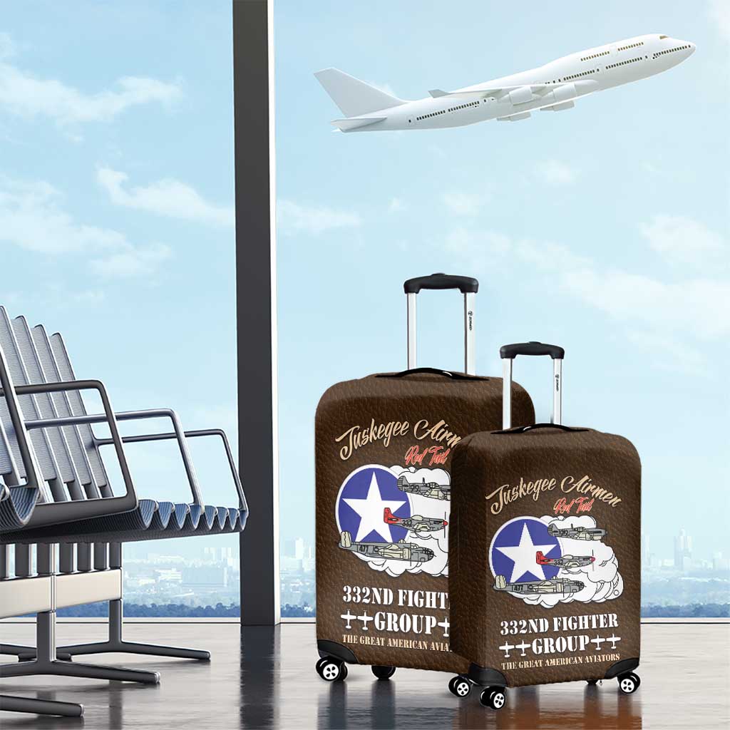 African American Aviators WWII Luggage Cover Tuskegee Red Tails Airmen Brown Leather Pattern - African Pride