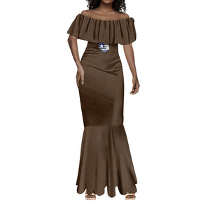 African American Aviators WWII Mermaid Dress Tuskegee Red Tails Airmen Brown Leather Pattern - African Pride