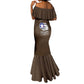 African American Aviators WWII Mermaid Dress Tuskegee Red Tails Airmen Brown Leather Pattern - African Pride