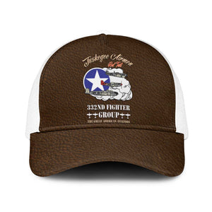 African American Aviators WWII Mesh Trucker Cap Tuskegee Red Tails Airmen Brown Leather Pattern - African Pride