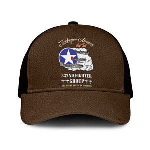 African American Aviators WWII Mesh Trucker Cap Tuskegee Red Tails Airmen Brown Leather Pattern - African Pride