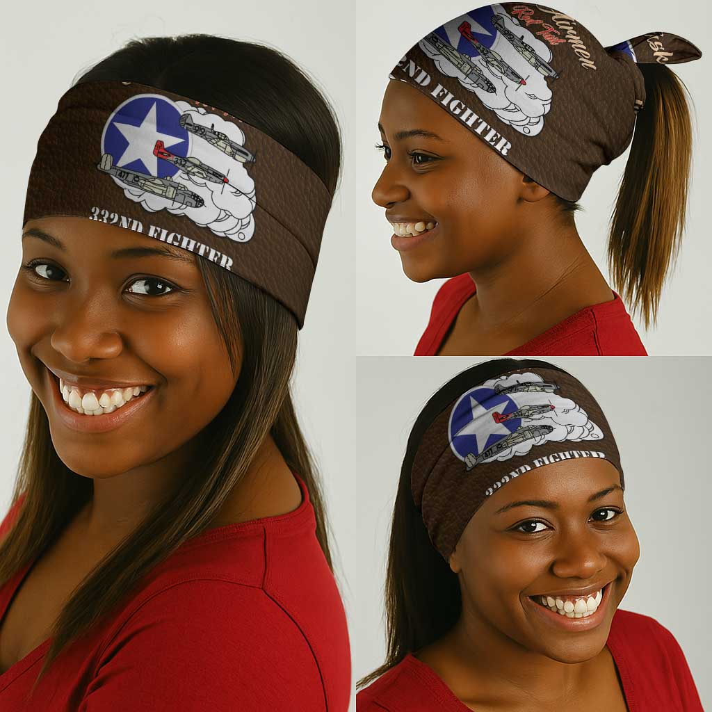 African American Aviators WWII Neck Gaiter Tuskegee Red Tails Airmen Brown Leather Pattern - African Pride