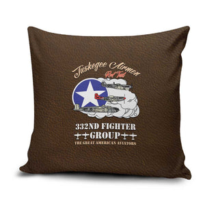 Tuskegee Airmen WWII Heroes Pillow Cover The Great American Aviators Brown Leather Pattern