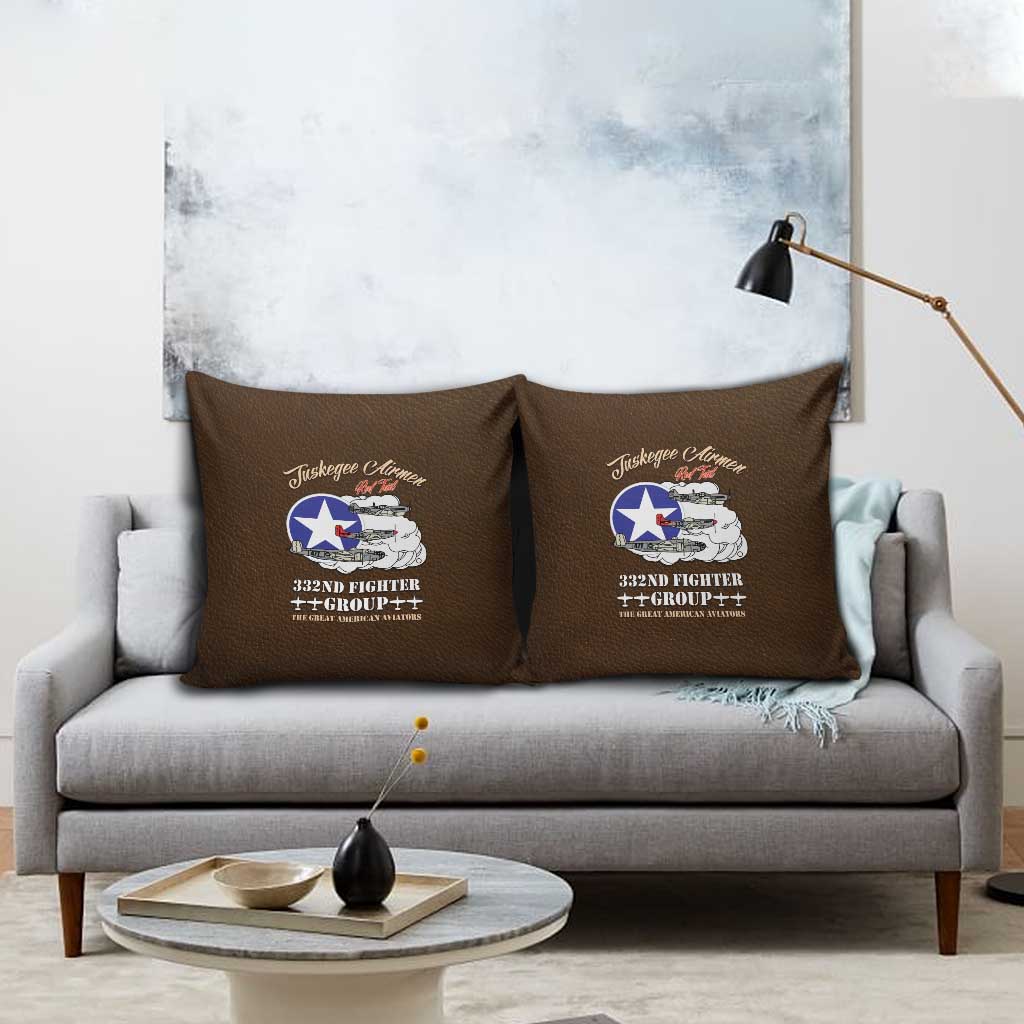 Tuskegee Airmen WWII Heroes Pillow Cover The Great American Aviators Brown Leather Pattern