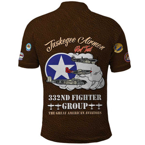 African American Aviators WWII Polo Shirt Tuskegee Red Tails Airmen Brown Leather Pattern - African Pride