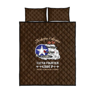 African American Aviators WWII Quilt Bed Set Tuskegee Red Tails Airmen Brown Leather Pattern - African Pride