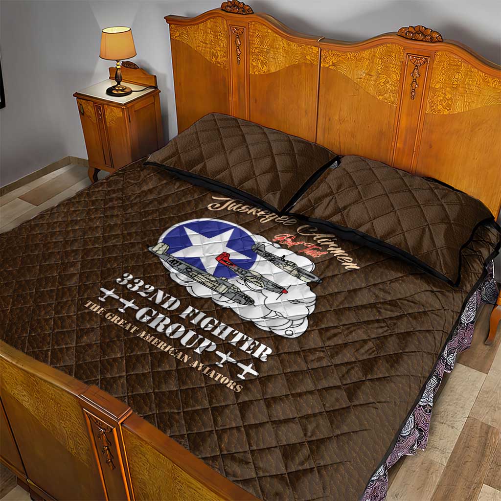 African American Aviators WWII Quilt Bed Set Tuskegee Red Tails Airmen Brown Leather Pattern - African Pride