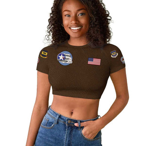 African American Aviators WWII Raglan Cropped T shirt Tuskegee Red Tails Airmen Brown Leather Pattern - African Pride