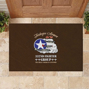 African American Aviators WWII Rubber Doormat Tuskegee Red Tails Airmen Brown Leather Pattern - African Pride