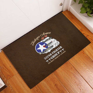 African American Aviators WWII Rubber Doormat Tuskegee Red Tails Airmen Brown Leather Pattern - African Pride
