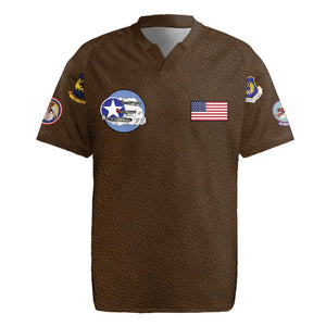 African American Aviators WWII Rugby Jersey Tuskegee Red Tails Airmen Brown Leather Pattern - African Pride