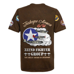 African American Aviators WWII Rugby Jersey Tuskegee Red Tails Airmen Brown Leather Pattern - African Pride