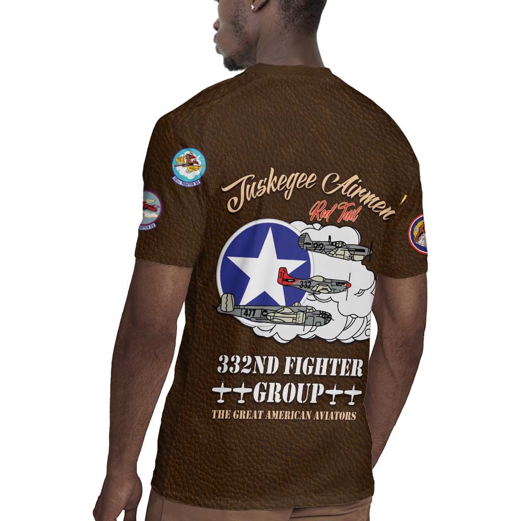 African American Aviators WWII Rugby Jersey Tuskegee Red Tails Airmen Brown Leather Pattern - African Pride