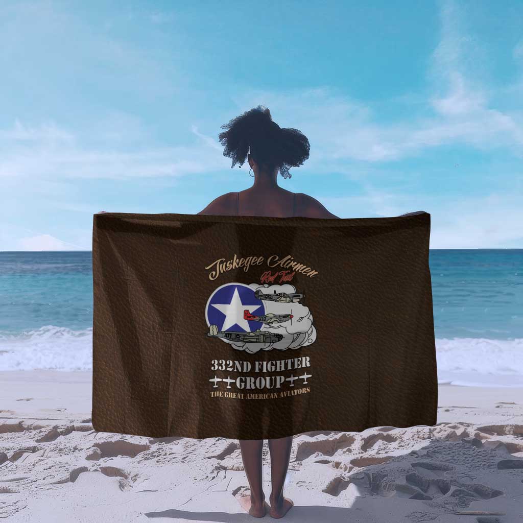 African American Aviators WWII Sarong Tuskegee Red Tails Airmen Brown Leather Pattern - African Pride