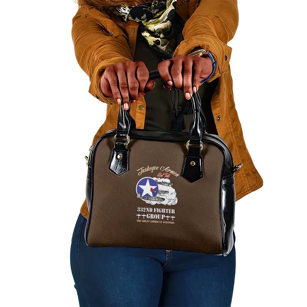 African American Aviators WWII Shoulder Handbag Tuskegee Red Tails Airmen Brown Leather Pattern - African Pride