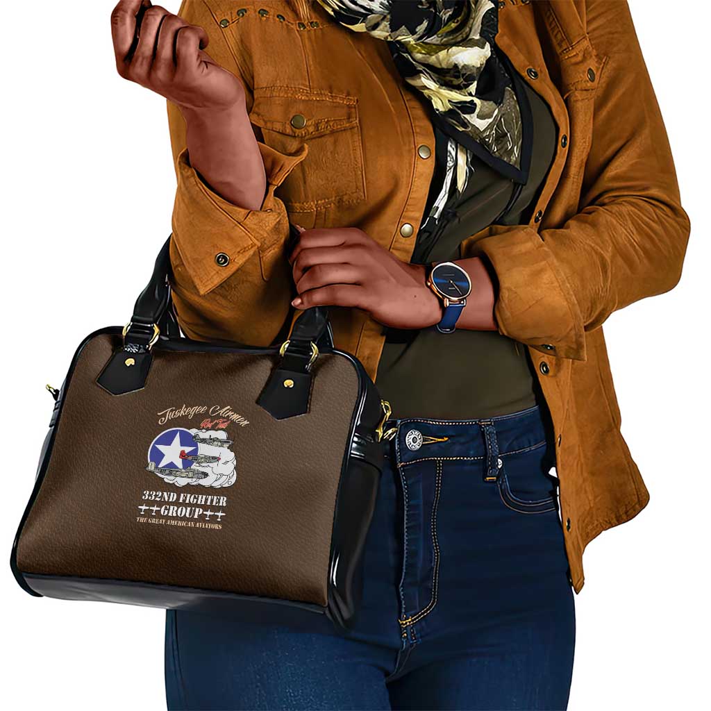 African American Aviators WWII Shoulder Handbag Tuskegee Red Tails Airmen Brown Leather Pattern - African Pride