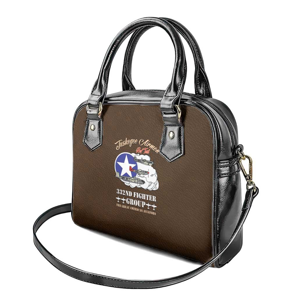 African American Aviators WWII Shoulder Handbag Tuskegee Red Tails Airmen Brown Leather Pattern - African Pride
