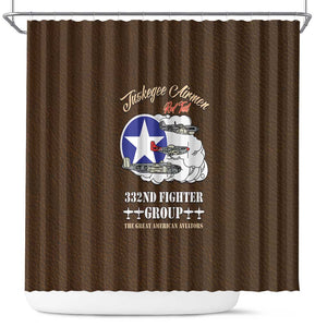 African American Aviators WWII Shower Curtain Tuskegee Red Tails Airmen Brown Leather Pattern - African Pride