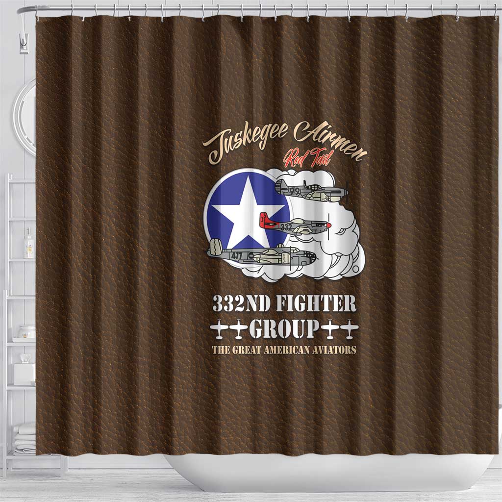 African American Aviators WWII Shower Curtain Tuskegee Red Tails Airmen Brown Leather Pattern - African Pride