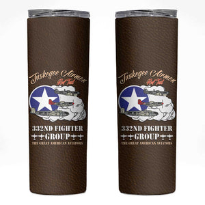 African American Aviators WWII Skinny Tumbler Tuskegee Red Tails Airmen Brown Leather Pattern - African Pride