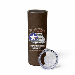 African American Aviators WWII Skinny Tumbler Tuskegee Red Tails Airmen Brown Leather Pattern - African Pride