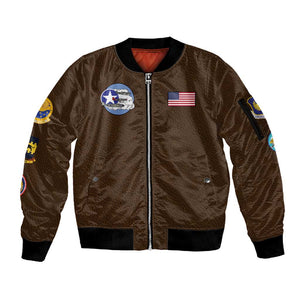 African American Aviators WWII Sleeve Zip Bomber Jacket Tuskegee Red Tails Airmen Brown Leather Pattern - African Pride