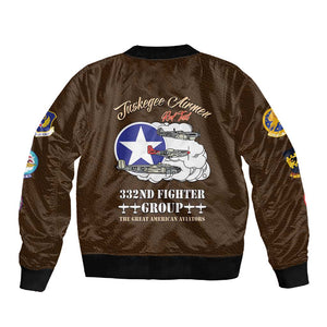 African American Aviators WWII Sleeve Zip Bomber Jacket Tuskegee Red Tails Airmen Brown Leather Pattern - African Pride