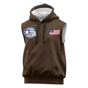 African American Aviators WWII Sleeveless Hoodie Tuskegee Red Tails Airmen Brown Leather Pattern - African Pride