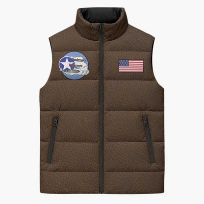 Tuskegee Airmen WWII Heroes Sleeveless Puffer Jacket The Great American Aviators Brown Leather Pattern
