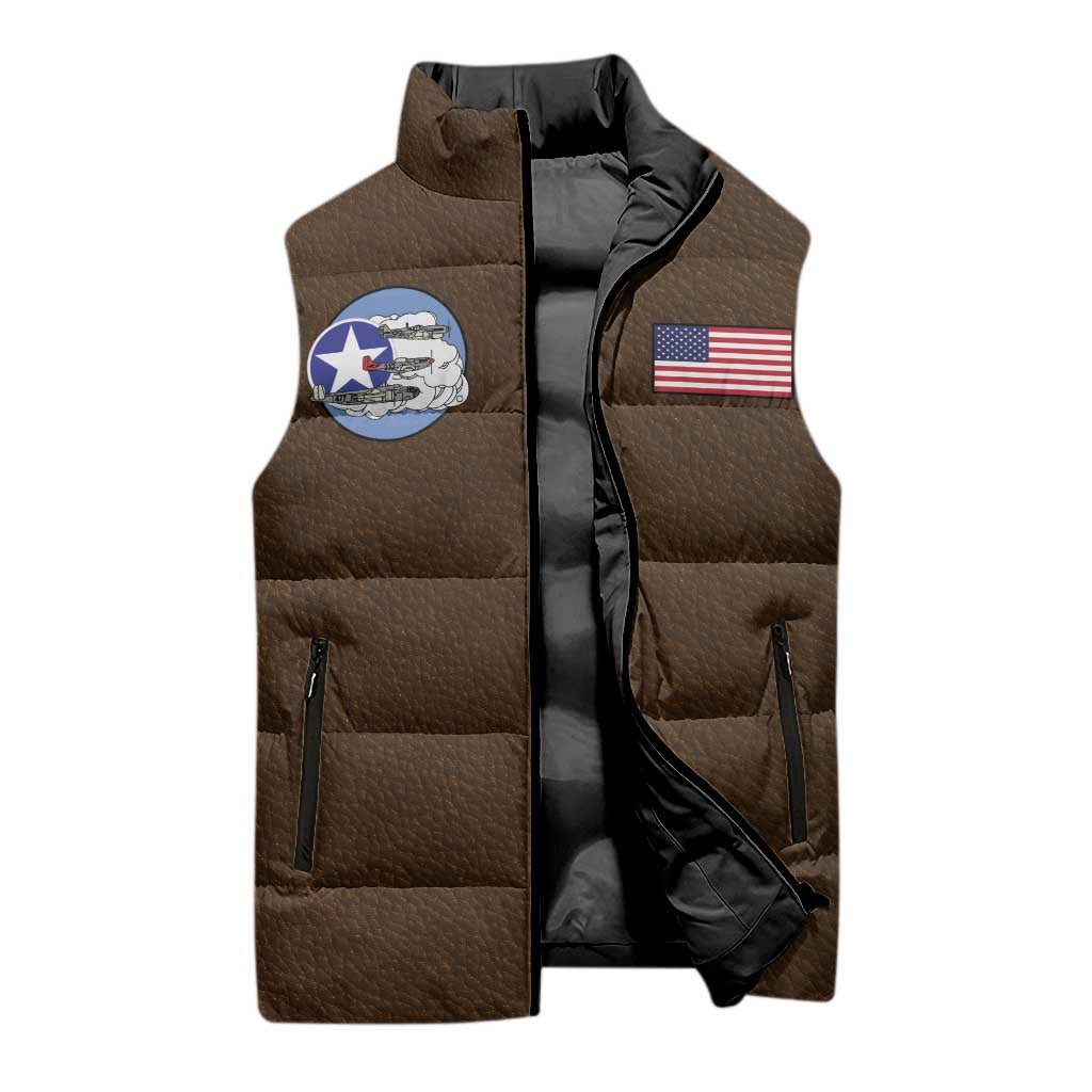 Tuskegee Airmen WWII Heroes Sleeveless Puffer Jacket The Great American Aviators Brown Leather Pattern