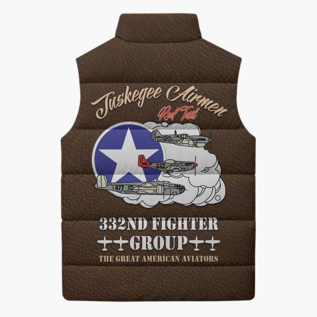 Tuskegee Airmen WWII Heroes Sleeveless Puffer Jacket The Great American Aviators Brown Leather Pattern