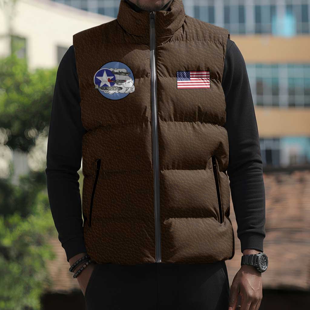 Tuskegee Airmen WWII Heroes Sleeveless Puffer Jacket The Great American Aviators Brown Leather Pattern
