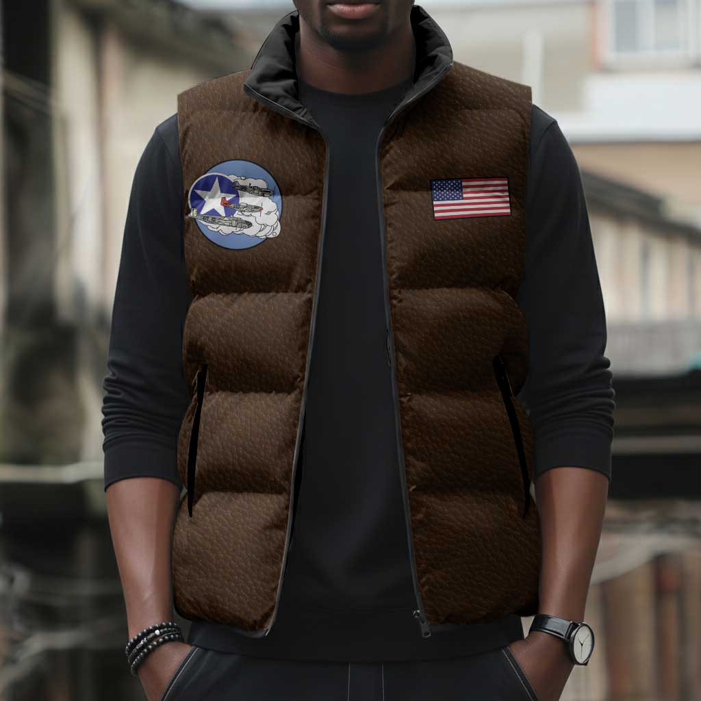 Tuskegee Airmen WWII Heroes Sleeveless Puffer Jacket The Great American Aviators Brown Leather Pattern