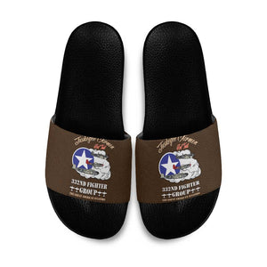 Tuskegee Airmen WWII Heroes Slide Sandals The Great American Aviators Brown Leather Pattern